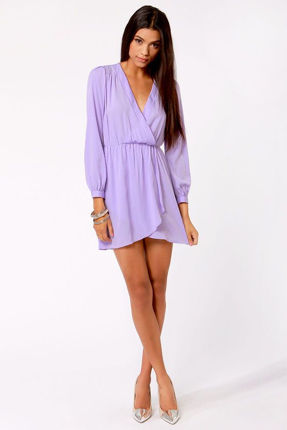 Cute Lavender Dress - Wrap Dress - Long Sleeve Dress | Fall and