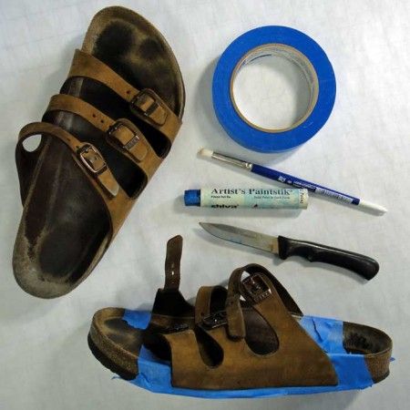 DIY instructions on how to paint boring sandals to look like new