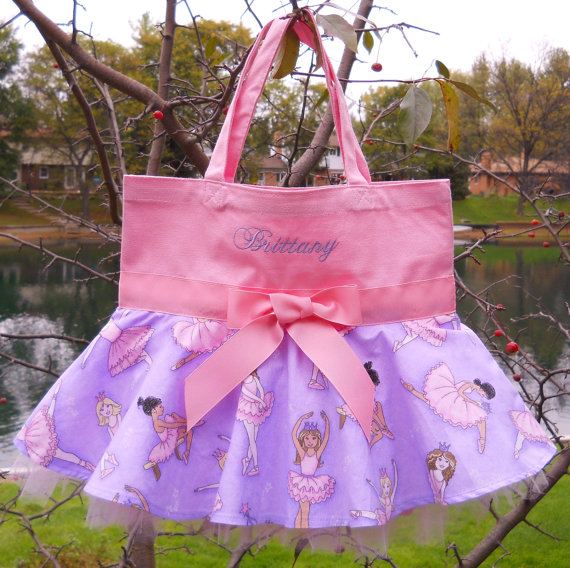 Girls Purple and Pink Ballerina Skirt and Tulle Tote Bag