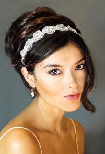 Sophia: IVORY Crystal Beaded Bridal Headband 111a Leslie Li - To