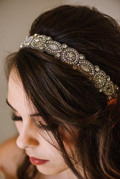 Emily Beaded Bridal Headband - Crystal Headband - Adjustable