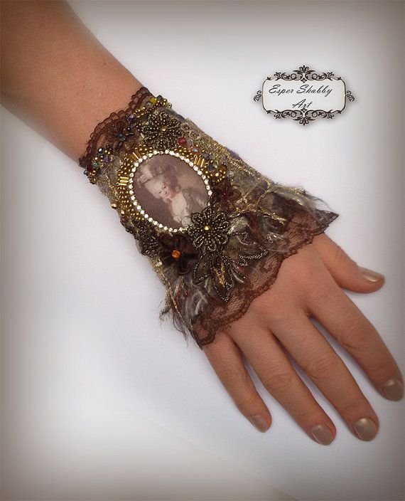 Jewelry bracelet, romantic shabby chic wrist cuff -antique laces
