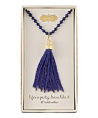Amazon.com: Mud Pie Women's Beaded Tassel Necklace, Blue: Jewelry