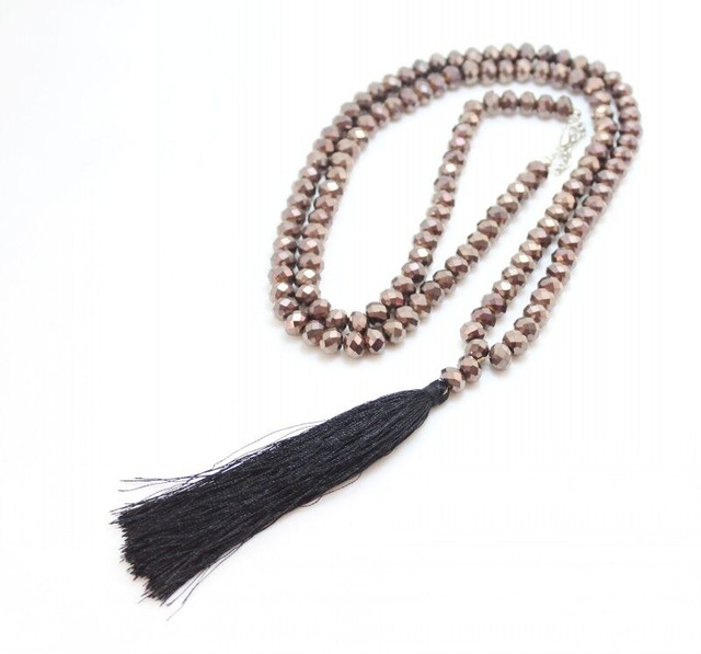 Black crystal Beaded Tassel Pendant Long necklace For Women Jewelry