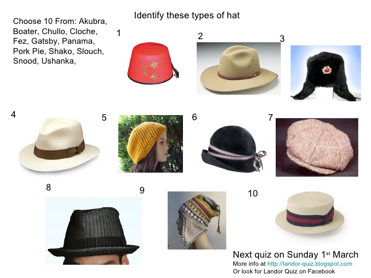 Types Of Hat Picture Quiz