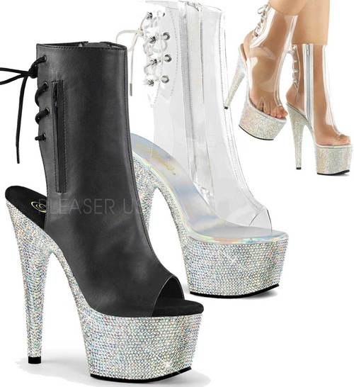 Pleaser | Rhinestones Peep Toe Ankle Boots Bejeweled-1018DM-6