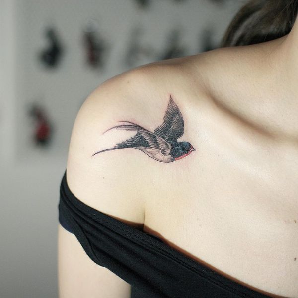 small bird tattoo on shoulder for women | Tattoos for women