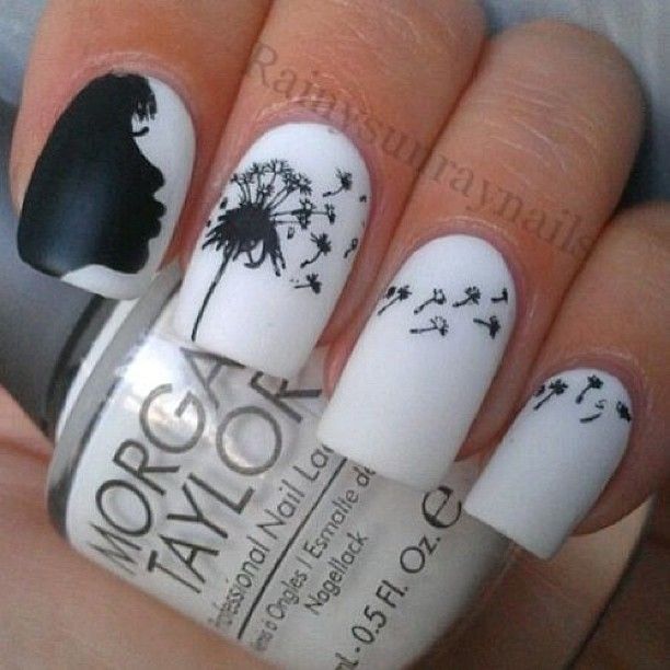 ig_fashion_ | Girl Blowing Dandelions - Black and White #nailart