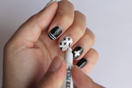 DIY Black And White Swiss Cross Nail Art - Styleoholic