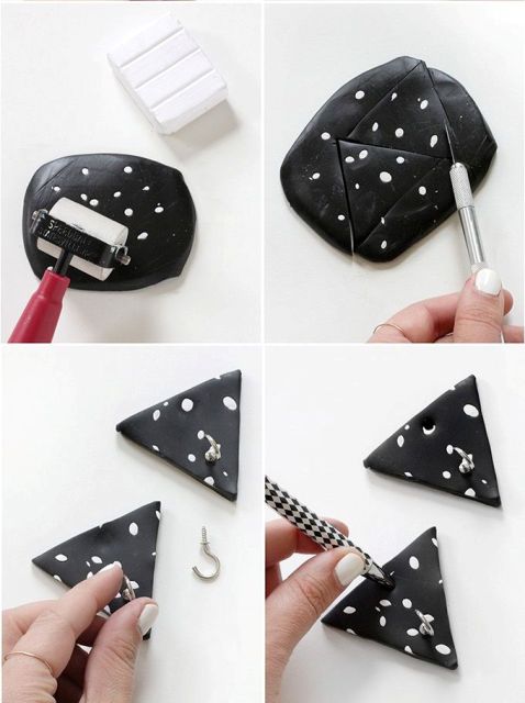 Picture Of Black And White DIY Triangle Clay Necklace Hooks 5