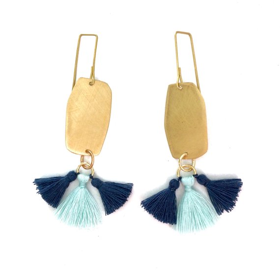 Earrings brass tassel navy blue Bohemian wedding earrings | Etsy