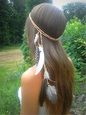 Amazon.com : ZWZCYZ Feather Headband Women Girls BOHO Indiana