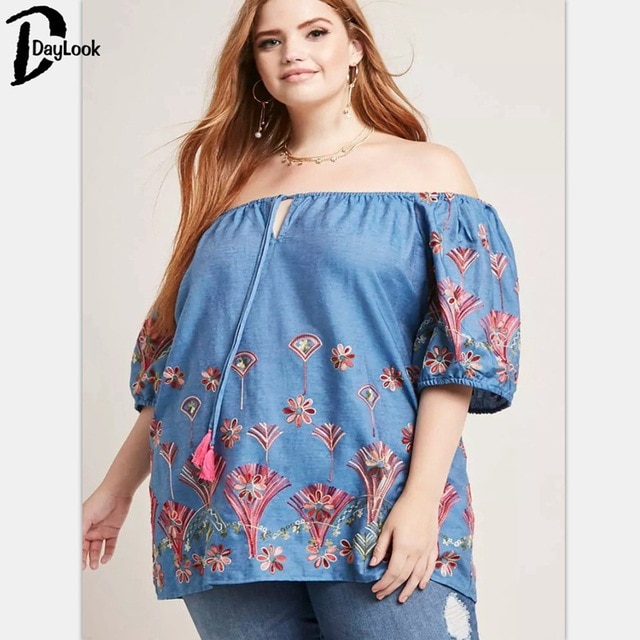 Boho chic Plus Size Top 2018 Women off shoulder Floral print Blouse