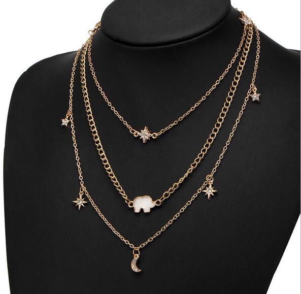The moon star elephant pendant necklace female combination of