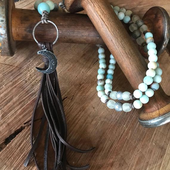 Leather tassel necklacebeaded tassel necklace boho tassel | Etsy