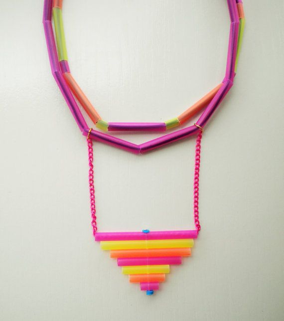 Spring neon necklace,colorful plastic bold necklace,unique gift for