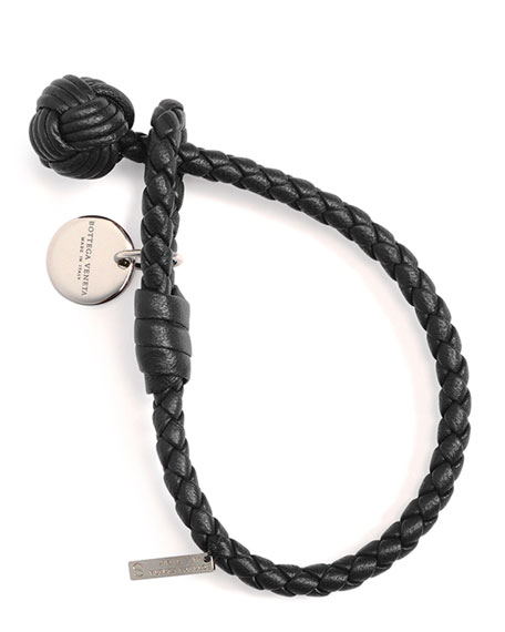 Bottega Veneta Intrecciato Single-Knot Bracelet, Black In Grey