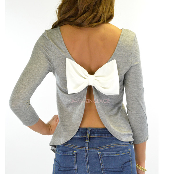 Peek-A-Bow Grey Bow Back Top | Amazing Lace