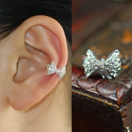 Sparkly Bow Rhinestone Ear Cuff (Single, No Piercing) | LilyFair Jewelry