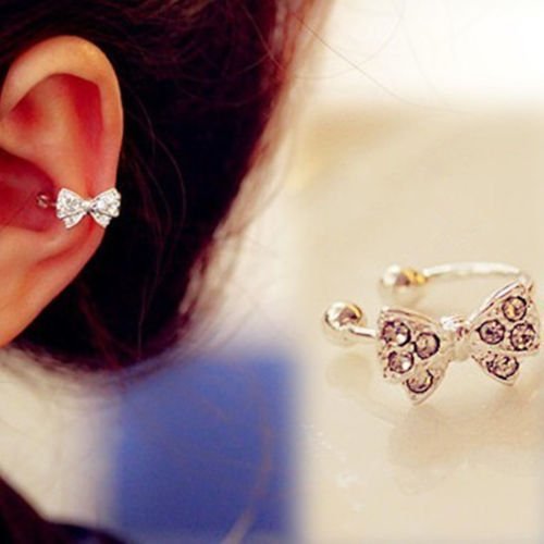 Fashion 1pc Bowknot Bow Rhinestone Crystal Lady Ear Cuff Earring