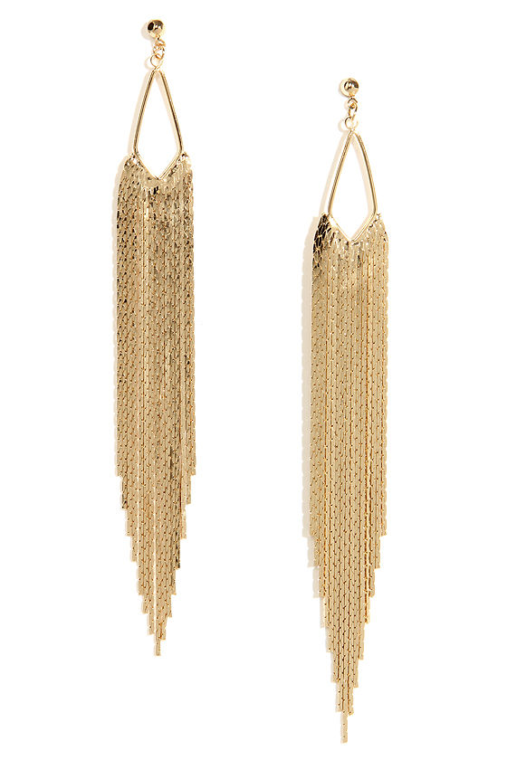 Pretty Gold Earrings - Fringe Earrings - $13.00