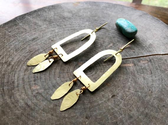 hammered brass earrings brass fringe earrings wire wrapped | Etsy