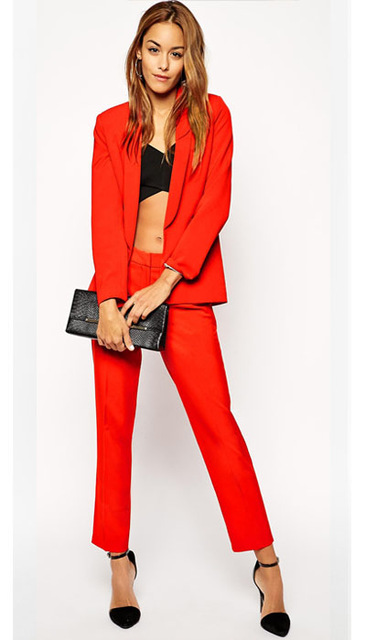 Custom made Red 2 Piece Set Women Elegant Pants Suits Ladies