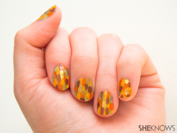 Abstract fall leaves nail design u2013 SheKnows
