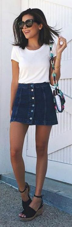 13 Best Denim Skirt Outfit Summer images | Dressing up, Fashion