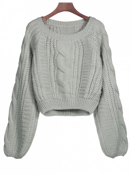 2019 Lantern Sleeve Cable Knit Sweater In GRAY ONE SIZE | ZAFUL