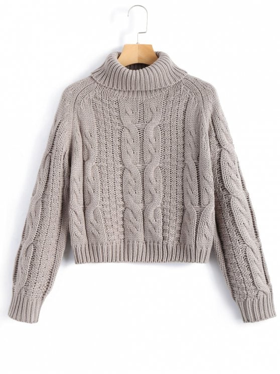 54% OFF] 2019 ZAFUL Turtleneck Cropped Cable Knit Sweater In GRAY L