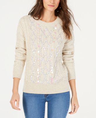INC International Concepts I.N.C. Embellished Cable-Knit Sweater