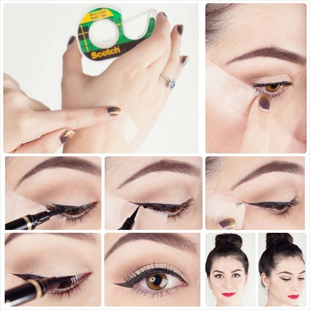 placing a piece of tape on your eyelid when applying eyeliner will