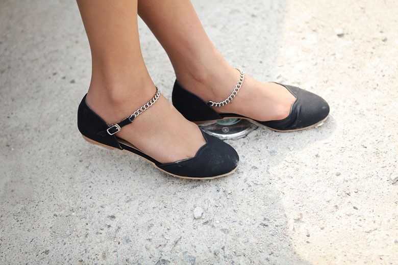 Chain Ankle Strap Flats | H E E L S and dressy slip ons | Pinterest