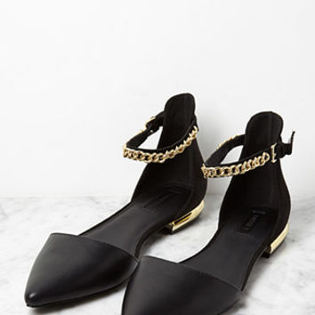 Faux Leather Chain Ankle-Strap Flats from Forever 21
