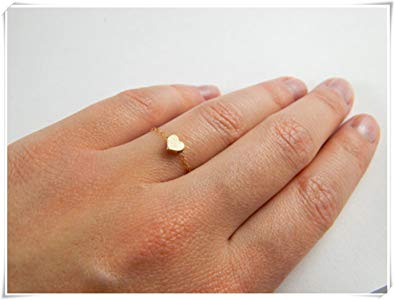 Amazon.com: Dainty gold stackable brushed heart chain ring, love