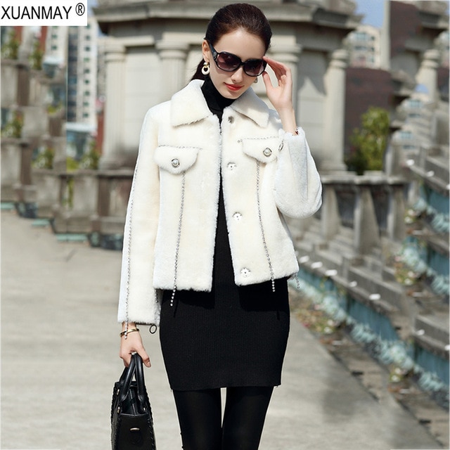 Fashion Brand Design Faux Lamb Fur Coats PU Leather Inside Jackets