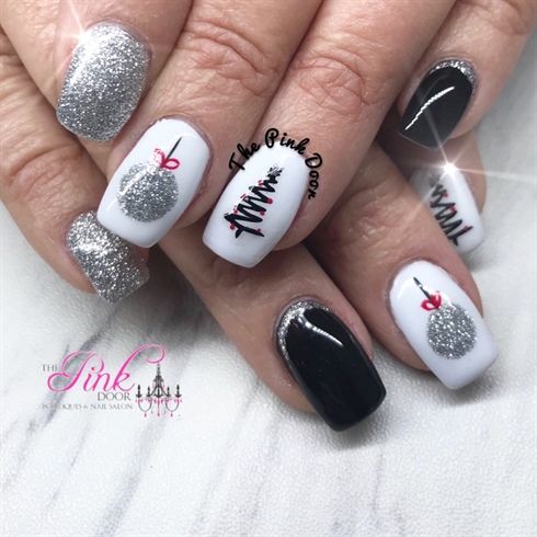 Silver And Black Christmas Nails by NailsByDedee from Nail Art