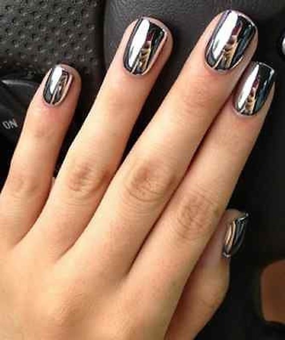 2 Full Set Silver Chrome Nails 24 pieces Artificial Press On | Etsy