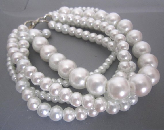 White Pearl Bracelet Chunky Pearl Bracelet Multi Strand | Etsy