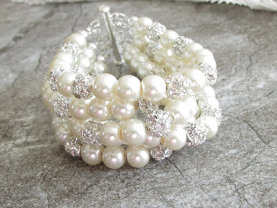 Bridal Cuff Bracelet - Chunky Pearl Bracelet - Bridal Bracelet