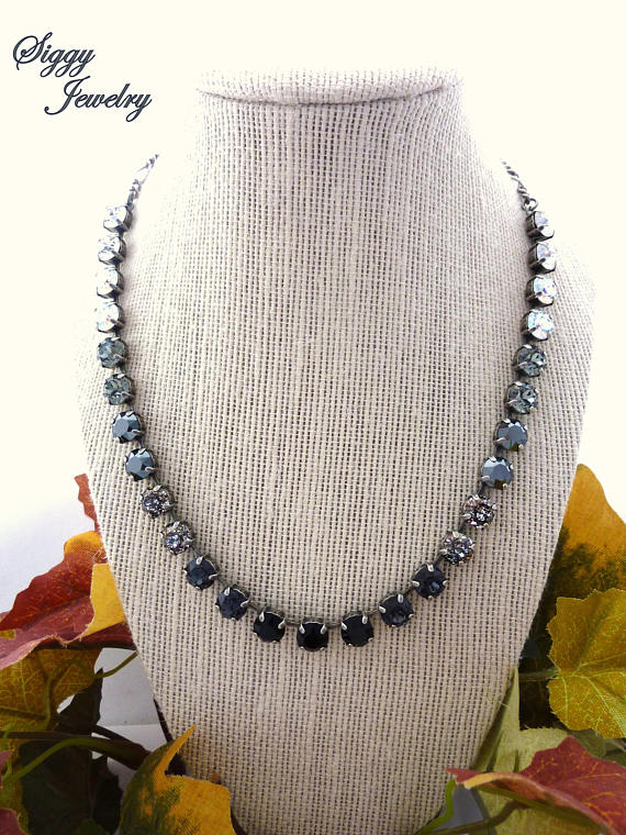 Black to Clear Ombré Necklace Made With 8mm Swarovski® Crystals