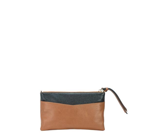 KINETIC brown & black colorblock leather crossbody bag & clutch
