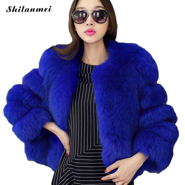 Colored Fur Coats White Blue Faux Fur Coat Women Winter Jacket Black