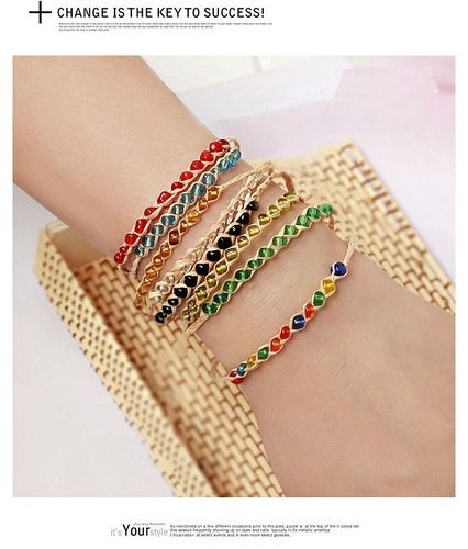 Trendy 3x Raffia Bracelets in ONE With 36 Colorful Rhinestones