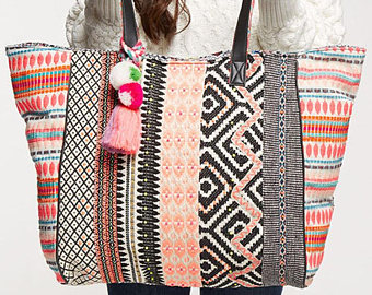 Boho Chic Tote Bag Rag Rug Shopping Bag Colorful Stripes | Etsy