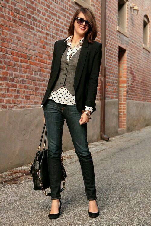 Very cute combo. Love the vest in the layers | Work Closet