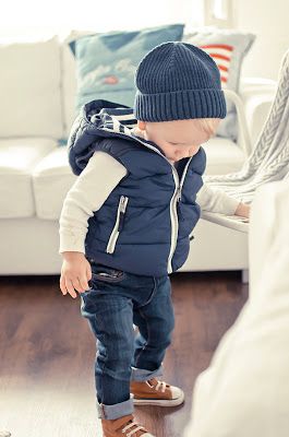 little boy style for fall and winter - jeans, Converse, vest, and