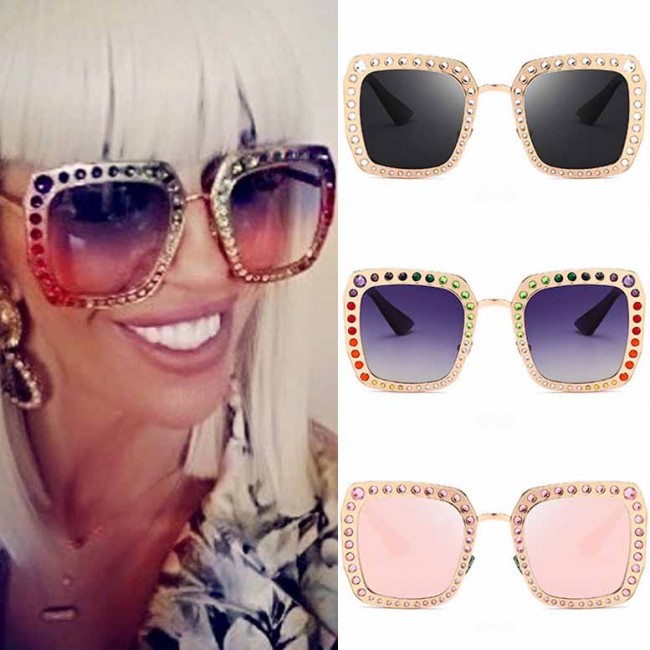 Glittered modern square crystal embellished sunglasses