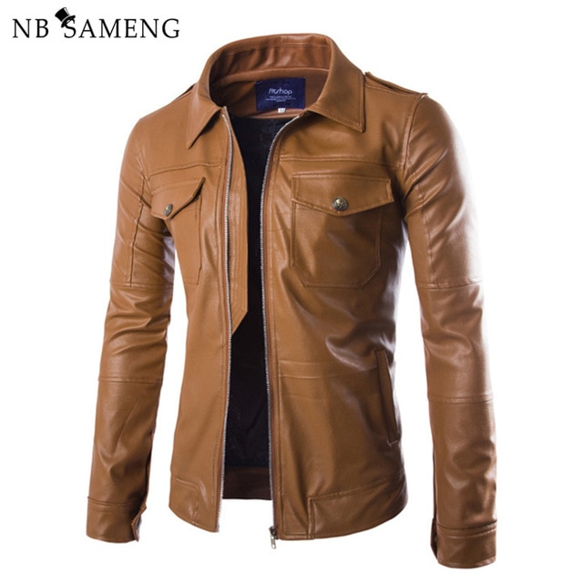 2018 New Arrival Men Casual Fashion Solid Leather Jacket Overcoat